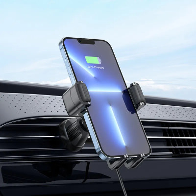 Автотримач для телефона з БЗП HOCO HW1 Pro wireless fast charge car holder(air outlet) Black Автотримач для телефона з БЗП HOCO HW1 Pro wireless fast charge car holder(air outlet) Black