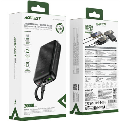 Зовнішній акумулятор ACEFAST M14 PD20W power bank with cable 20000mAh Black