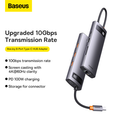 USB-хаб Baseus StarJoy 8-Port Type-C HUB Adapter （Type-C to HDMI4K@60Hz*1+USB3.1*3+PD*1+RJ45*1+SD/TF*1)
