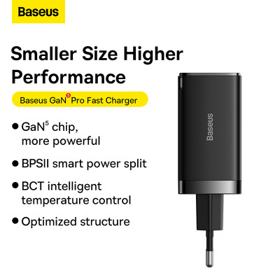 Мережевий зарядний пристрій з кабелем Baseus GaN5 Pro Fast Charger 2C+U 65W EU Black(Baseus Xiaobai charging Cable Type-C to Type-C 100W) Мережевий зарядний пристрій з кабелем Baseus GaN5 Pro Fast Charger 2C+U 65W EU Black(Baseus Xiaobai charging Cable Type-C to Type-C 100W)