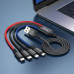 Кабель HOCO X76 USB to iP+Type-C+Type-C+Micro 2A, 1m, nylon, aluminum connectors Black+Red+Blue Кабель HOCO X76 USB to iP+Type-C+Type-C+Micro 2A, 1m, nylon, aluminum connectors Black+Red+Blue