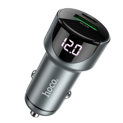 Автомобільний зарядний пристрій HOCO Z42 Light road dual port digital display PD20W+QC3.0 car charger Metal Gray Автомобільний зарядний пристрій HOCO Z42 Light road dual port digital display PD20W+QC3.0 car charger Metal Gray
