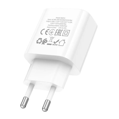 Мережевий зарядний пристрій BOROFONE BA81A single port PD20W charger(EU) White Мережевий зарядний пристрій BOROFONE BA81A single port PD20W charger(EU) White
