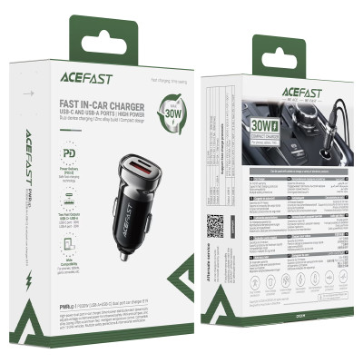 Автомобільний зарядний пристрій ACEFAST B19 PD30W (USB-C+USB-A) car charger metal gray