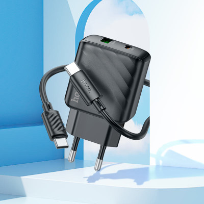 Мережевий зарядний пристрій з кабелем HOCO CS23A Sunlight dual-port PD30W+QC3.0 charger set(Type-C to Type-C)(EU) Black Мережевий зарядний пристрій з кабелем HOCO CS23A Sunlight dual-port PD30W+QC3.0 charger set(Type-C to Type-C)(EU) Black