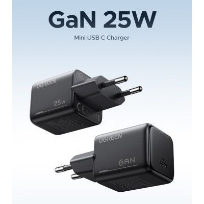 Мережевий зарядний пристрій UGREEN X517 25W USB-C GaN Fast Charger Set EU+1M CC Cable black Мережевий зарядний пристрій UGREEN X517 25W USB-C GaN Fast Charger Set EU+1M CC Cable black