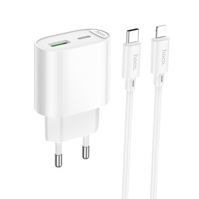 Мережевий зарядний пристрій HOCO C109A(PD20W+QC3.0) Fighter PD20W+QC3.0 charger set(C to iP) White Мережевий зарядний пристрій HOCO C109A(PD20W+QC3.0) Fighter PD20W+QC3.0 charger set(C to iP) White