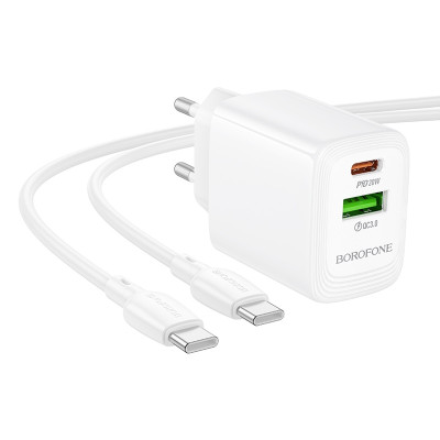 Мережевий зарядний пристрій BOROFONE BN27 Fuente PD20W+QC3.0 charger (EU) White Мережевий зарядний пристрій BOROFONE BN27 Fuente PD20W+QC3.0 charger (EU) White