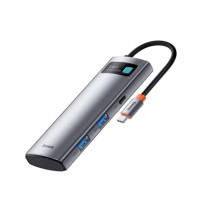 USB-хаб Baseus Metal Gleam Series 7-Port  HUB Space Grey （Type-C to HDMI4K@60Hz*1+USB3.0*3+PD*1+SD/TF*1)
