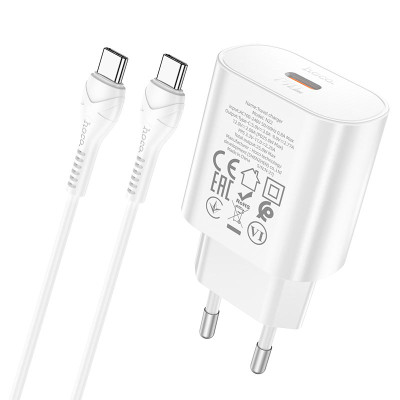 Мережевий зарядний пристрій з кабелем HOCO N22 Jetta PD25W charger set(Type-C to Type-C)(EU) White Мережевий зарядний пристрій з кабелем HOCO N22 Jetta PD25W charger set(Type-C to Type-C)(EU) White