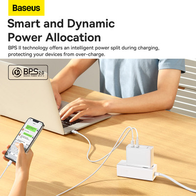 Мережевий зарядний пристрій Baseus GaN5 Pro Fast Charger C+U 100W EU White (With Mini White Cable Type-C to Type-C 100W(20V/5A) 1m White）