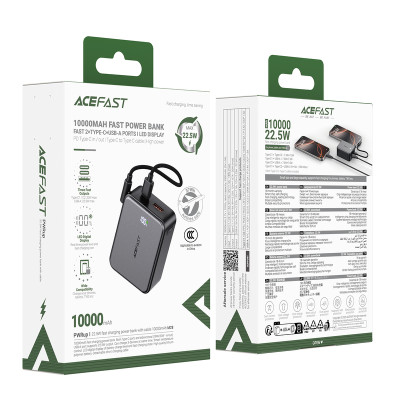Зовнішній акумулятор ACEFAST M28-10000 22.5W fast charging power bank with cable Black Зовнішній акумулятор ACEFAST M28-10000 22.5W fast charging power bank with cable Black