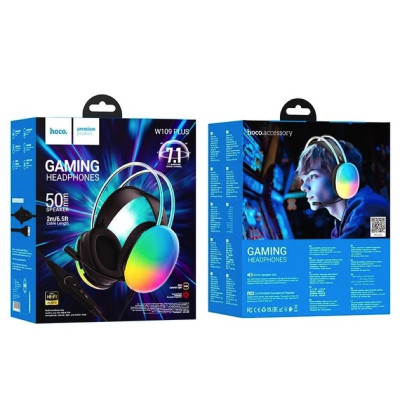 Бездротові накладні навушники HOCO W109 Plus Rich USB7.1 channel gaming headphones Black Бездротові накладні навушники HOCO W109 Plus Rich USB7.1 channel gaming headphones Black