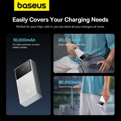 Зовнішній акумулятор Baseus Star-Lord Digital Display Fast Charging Power Bank 30000mAh 30W Moon White（With Simple Series Charging Cable USB to Type-C