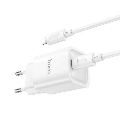 Мережевий зарядний пристрій з кабелем HOCO C148A Charm single port PD30W charger set (C to iP) (EU) White