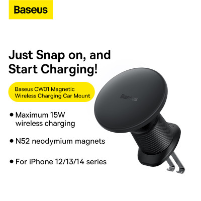 Автотримач для телефона з БЗП Baseus CW01 Magnetic Wireless Charging Car Mount Air Vent Version 15W Cluster Black