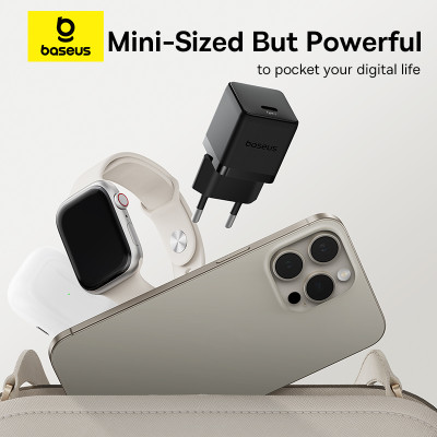 Мережевий зарядний пристрій з кабелем Baseus Palm Fast Charger 1C 20W EU Cosmic Black  set USB-C to iP 20W 1m