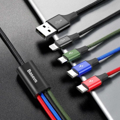 Кабель Baseus Fast 4-in-1 Cable For iP+Type-C(2)+Micro 3.5A 1.2m Black Кабель Baseus Fast 4-in-1 Cable For iP+Type-C(2)+Micro 3.5A 1.2m Black