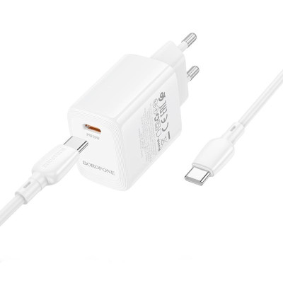 Мережевий зарядний пристрій з кабелем BOROFONE BN26 Fuente single-port PD20W charger set (C to C) (EU) White Мережевий зарядний пристрій з кабелем BOROFONE BN26 Fuente single-port PD20W charger set (C to C) (EU) White