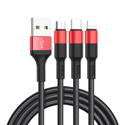 Кабель HOCO X26 Xpress one pull three charging cable iP+Micro+Type-C Black+Red Кабель HOCO X26 Xpress one pull three charging cable iP+Micro+Type-C Black+Red