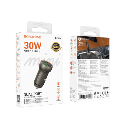 Автомобільний зарядний пристрій BOROFONE BZ32A Fresh PD30W+QC3.0 car charger metal gray Автомобільний зарядний пристрій BOROFONE BZ32A Fresh PD30W+QC3.0 car charger metal gray