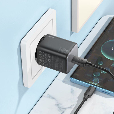 Мережевий зарядний пристрій з кабелем HOCO N40 Mighty single port PD20W charger set(C to iP) Black