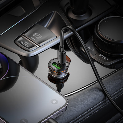 Автомобільний зарядний пристрій HOCO NZ16A Rigorous 43W dual port PD25W+QC3.0 car charger set(C to iP) Metal Grey Автомобільний зарядний пристрій HOCO NZ16A Rigorous 43W dual port PD25W+QC3.0 car charger set(C to iP) Metal Grey