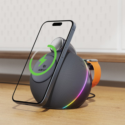 Портативна колонка ACEFAST K10 Air speaker with wireless charger Metal Grey Портативна колонка ACEFAST K10 Air speaker with wireless charger Metal Grey