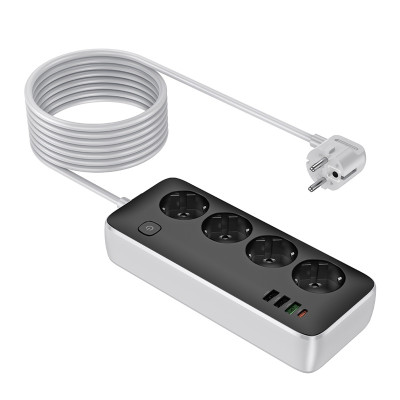 Мережевий подовжувач HOCO AC22 Sunlight 4-bit (PD30W/1C3A) desktop socket (EU/GER)(L=3M) Black Мережевий подовжувач HOCO AC22 Sunlight 4-bit (PD30W/1C3A) desktop socket (EU/GER)(L=3M) Black