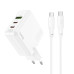 Мережевий зарядний пристрій HOCO C115A Header PD65W GaN  three-port(2C1A) charger set(Type-C to Type-C) White