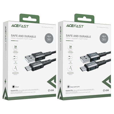 Кабель ACEFAST C1-04 USB to Type-C 3A, 1.2m, nylon aluminum connectors, Black Кабель ACEFAST C1-04 USB to Type-C 3A, 1.2m, nylon aluminum connectors, Black