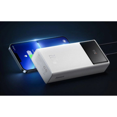 Зовнішній акумулятор Baseus Star-Lord Digital Display Fast Charge Power Bank 30000mAh 22.5W White（With Simple Series Charging Cable USB to Type-C 3A 0