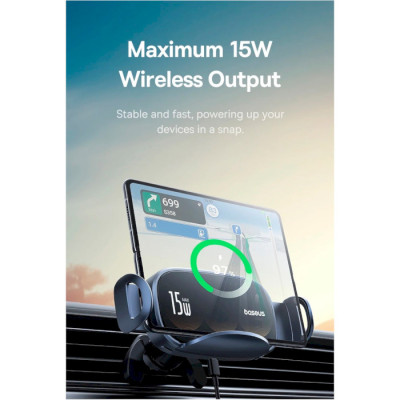 Автотримач для телефона з БЗП Baseus LightChaser Series Triple-Coil Wireless Charging Electric Car Mount Cluster Black
