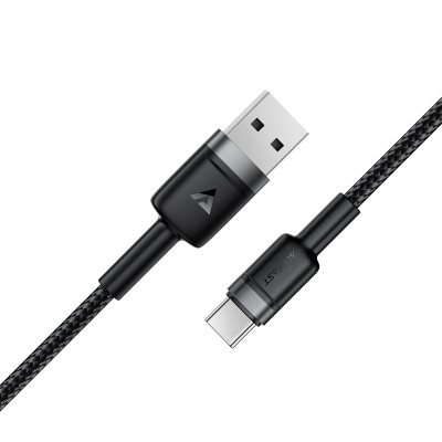 Кабель ACEFAST C22-04, USB to Type-C, 3A, 1.2m, Nylon Braid, Aluminum Alloy + TPE connectors, Black Кабель ACEFAST C22-04, USB to Type-C, 3A, 1.2m, Nylon Braid, Aluminum Alloy + TPE connectors, Black