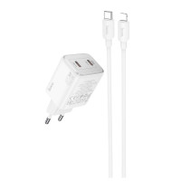 Мережевий зарядний пристрій з кабелем HOCO N42 Elogiado dual-port PD45W(2C) charger set(C to iP) White