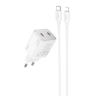 Мережевий зарядний пристрій з кабелем HOCO N42 Elogiado dual-port PD45W(2C) charger set(C to iP) White Мережевий зарядний пристрій з кабелем HOCO N42 Elogiado dual-port PD45W(2C) charger set(C to iP) White