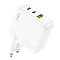 Мережевий зарядний пристрій HOCO C115A Header PD65W  GaN three-port(2C1A) charger White