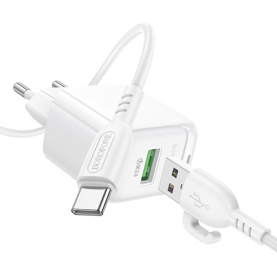 Мережевий зарядний пристрій з кабелем BOROFONE BAS42A Potential single-port QC3.0 charger set(Type-C) 18W White Мережевий зарядний пристрій з кабелем BOROFONE BAS42A Potential single-port QC3.0 charger set(Type-C) 18W White