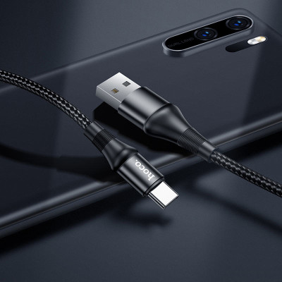 Кабель HOCO X50 USB to Type-C 3A, 1m, nylon, aluminum connectors, Black Кабель HOCO X50 USB to Type-C 3A, 1m, nylon, aluminum connectors, Black