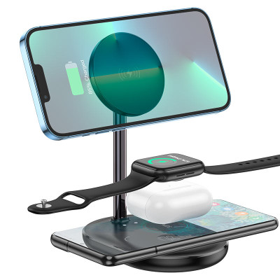 Бездротовий зарядний пристрій HOCO CW40 Noble 3-in-1 magnetic holder with wireless fast charging Black