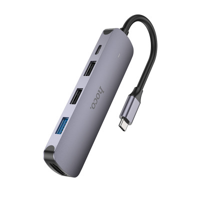 USB-хаб HOCO HB27 Type-C multi-function converter(HDTV+USB3.0+USB2.0*2+PD) Metal Gray USB-хаб HOCO HB27 Type-C multi-function converter(HDTV+USB3.0+USB2.0*2+PD) Metal Gray
