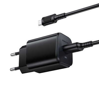 Мережевий зарядний пристрій з кабелем BOROFONE BAS82A Star single port QC3.0 charger set (Micro) (EU) Black Мережевий зарядний пристрій з кабелем BOROFONE BAS82A Star single port QC3.0 charger set (Micro) (EU) Black