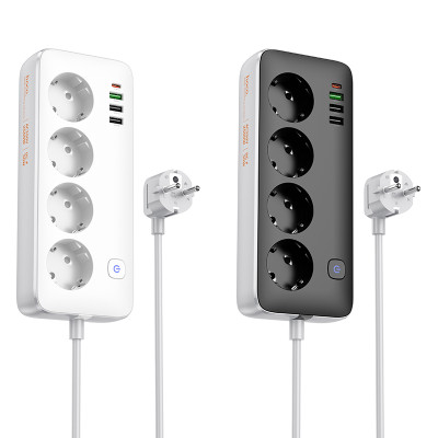 Мережевий подовжувач HOCO AC22 Sunlight 4-bit (PD30W/1C3A) desktop socket (EU/GER) White