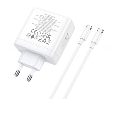 Мережевий зарядний пристрій HOCO N30 Glory PD65W three-port(2C1A) fast charger set(Type-C to Type-C) White