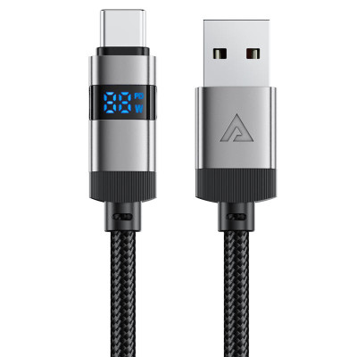 Кабель ACEFAST C15-04 USB-A to USB-C zinc alloy digital display braided charging data cable Black Кабель ACEFAST C15-04 USB-A to USB-C zinc alloy digital display braided charging data cable Black