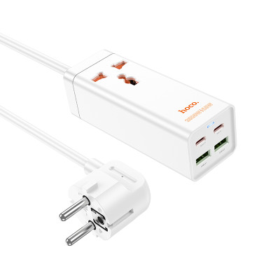 Мережевий подовжувач HOCO AC10A Barry PD65W GaN (2C2A with 1 socket) desktop charger White Мережевий подовжувач HOCO AC10A Barry PD65W GaN (2C2A with 1 socket) desktop charger White