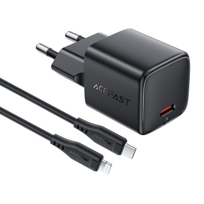 Мережевий зарядний пристрій ACEFAST A118 PD30W mini GaN USB-C fast charger set (P16) Black