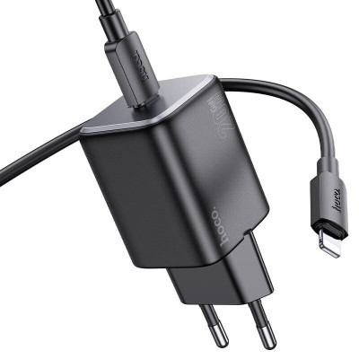 Мережевий зарядний пристрій з кабелем HOCO N40 Mighty single port PD20W charger set(C to iP) Black