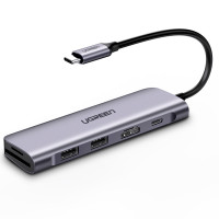 USB-хаб UGREEN USB-C to 2 Ports USB3.0-A Hub + HDMI + TF/SD with PD Power Supply (Space Gray)