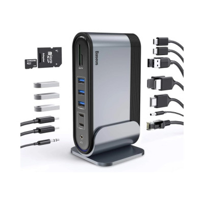 USB-хаб Baseus UnionJoy 17-Port Triple-Display Docking Station Space Grey(USB-C to HDMI4K@60Hz*2+DP4K@60Hz*1+USB3.0*3+USB-C3.0*2+USB2.0*2+PD*1+PC*1+ USB-хаб Baseus UnionJoy 17-Port Triple-Display Docking Station Space Grey(USB-C to HDMI4K@60Hz*2+DP4K@60Hz*1+USB3.0*3+USB-C3.0*2+USB2.0*2+PD*1+PC*1+